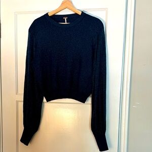 Free People Blue with shimmer and shoulder pads sweater